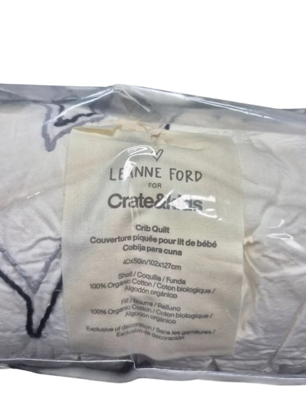 Crate & Kids Leanne Ford Charcoal Heart Crib Quilt Cotton White Gray Black 40x50